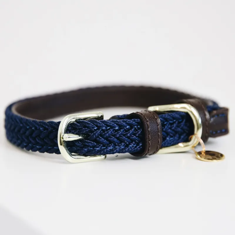 Kentucky Plaited Nylon Dog Collar Navy