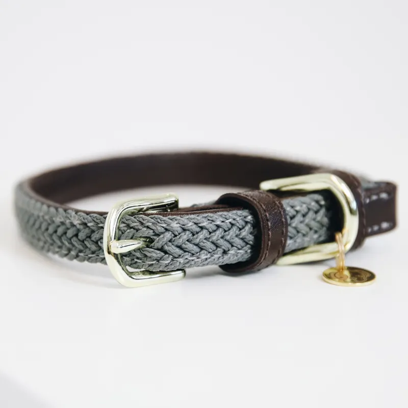Kentucky Plaited Nylon Dog Collar Grey