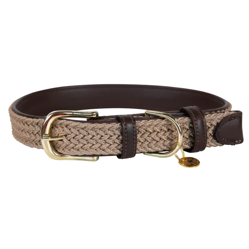 Kentucky Plaited Nylon Dog Collar Beige