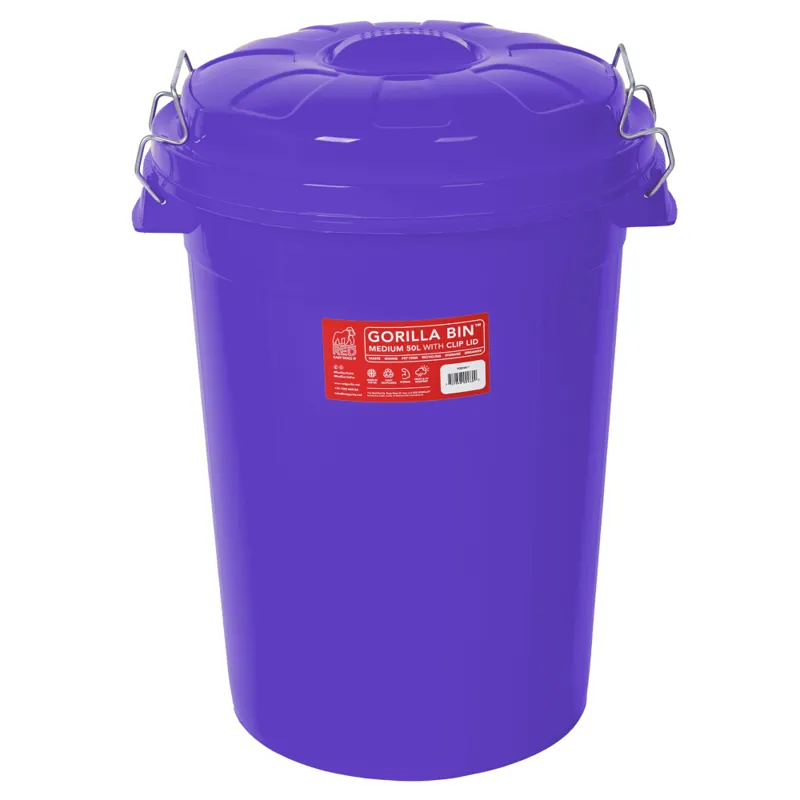 Gorilla Bin with Clip Lid 50L - Purple