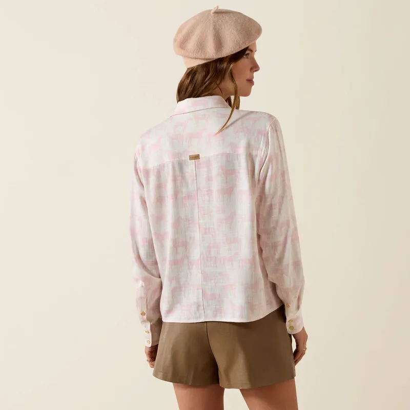 Ariat Ladies Rudford Shirt Icy Pink Horse Print-1