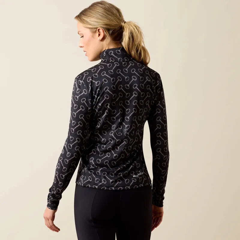 Ariat Ladies Lunaveil 1/2 Zip Baselayer Black French Link Print-1