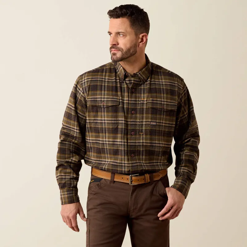 Ariat Mens Rebar Flannel Durastretch Work Shirt Earth