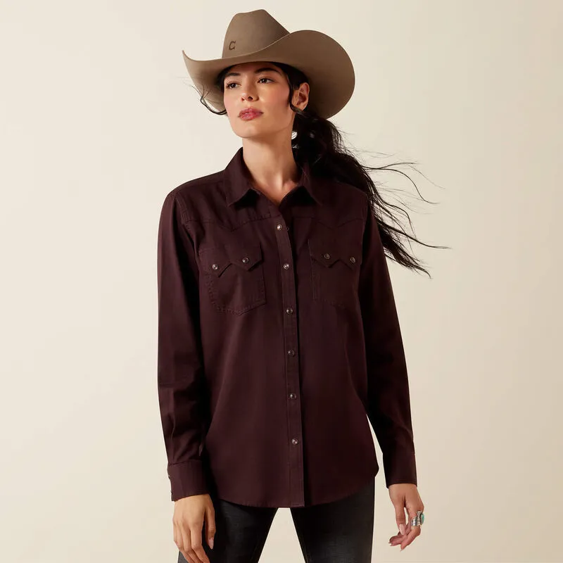 Ariat Ladies Earthbound Western Snap Shirt Chocolate Plum-6
