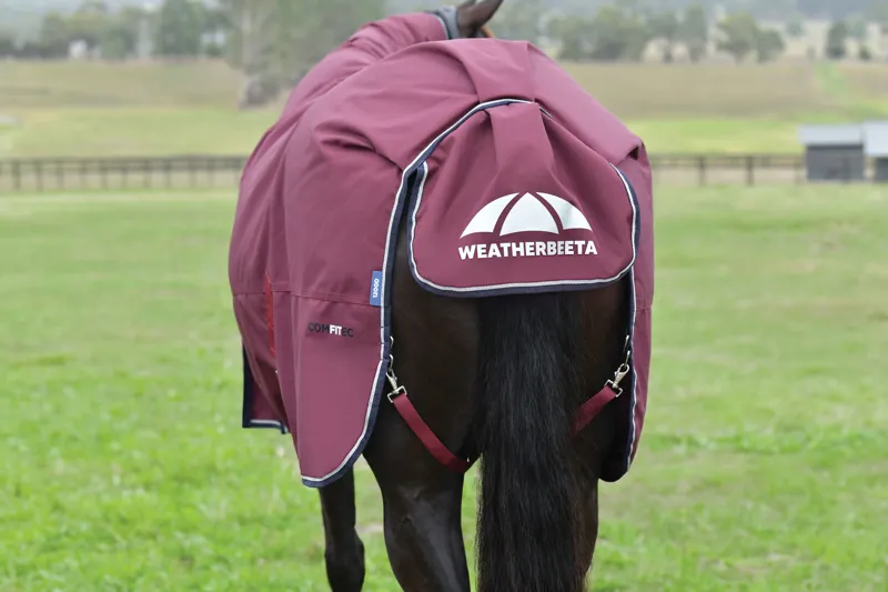 Weatherbeeta ComFiTech Essential Turnout Rug Detach-A-Neck 220g Burgundy/Navy-5