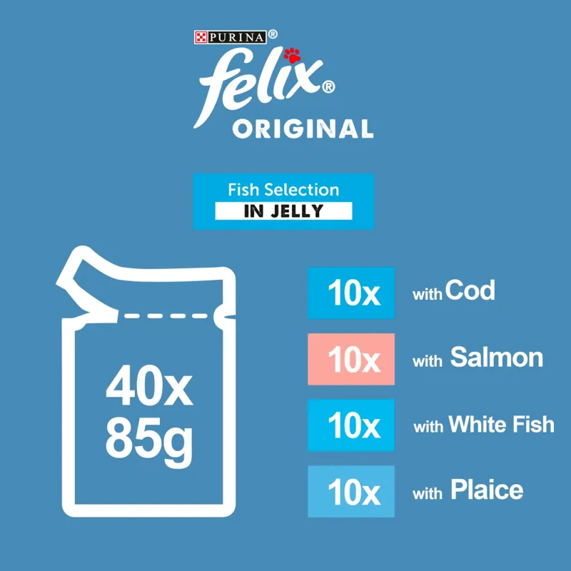 FELIX Original Fish Selection in Jelly Wet Cat Food 40x85g-3