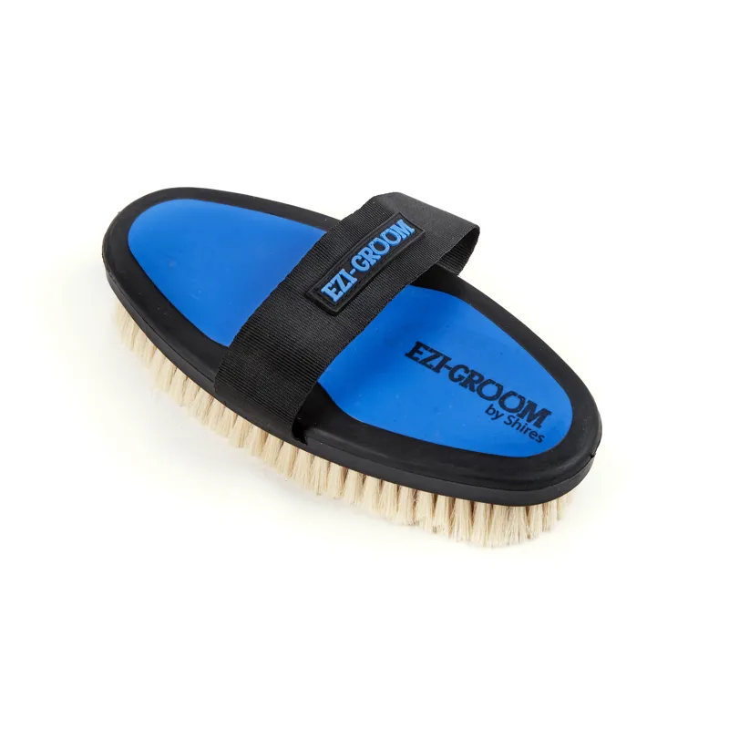 Ezi-Groom Grip Body Brush with Goat Hair Blue