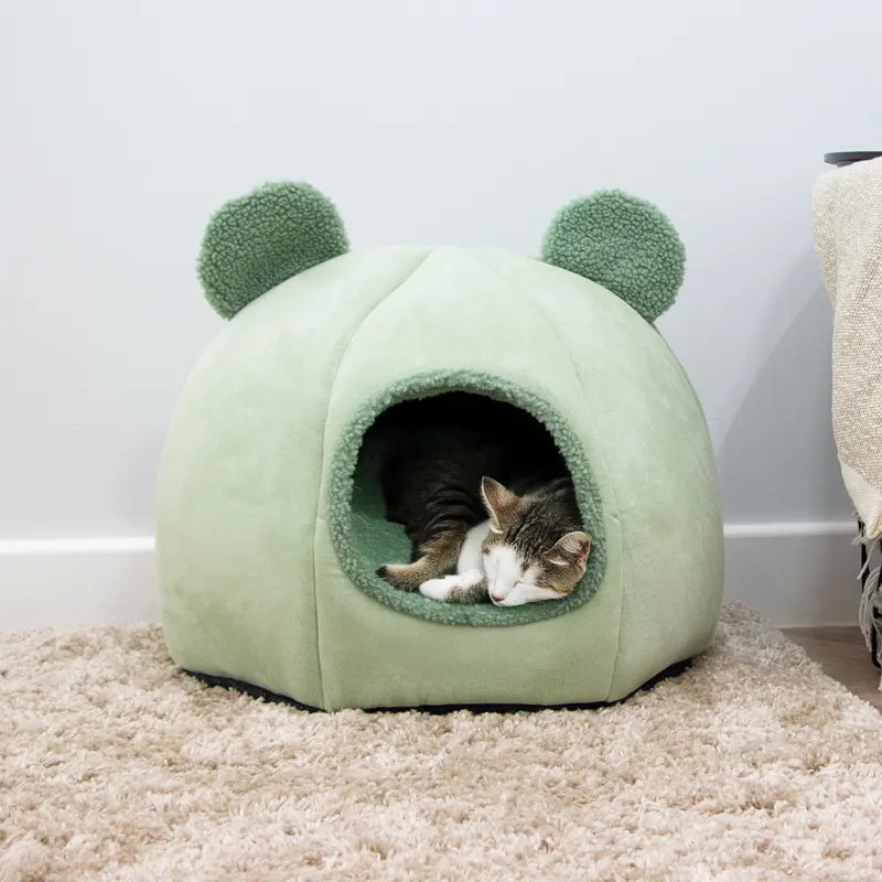 Ancol Teddy Bear Ear Cave Bed Sage-1