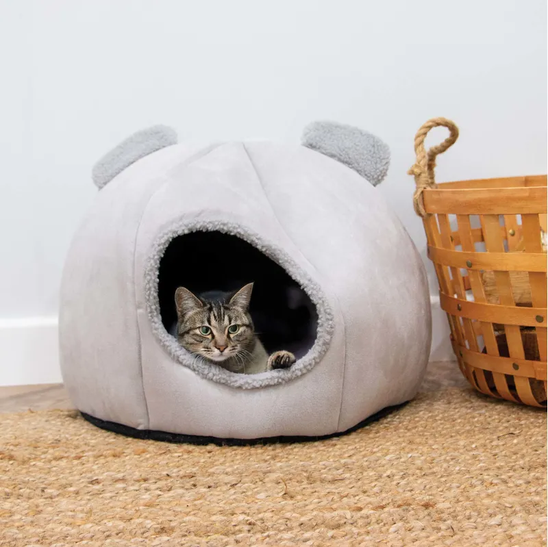 Ancol Teddy Bear Ear Cave Bed Pebble-1