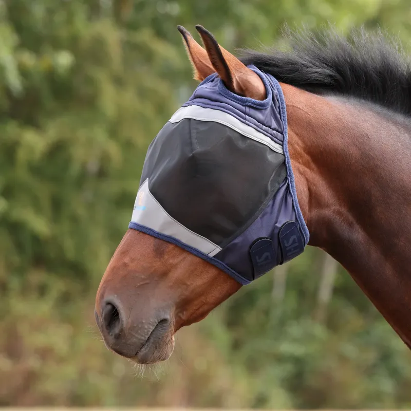 Shires FlyGuard Pro Fine Mesh Fly Mask with Ear Holes Navy
