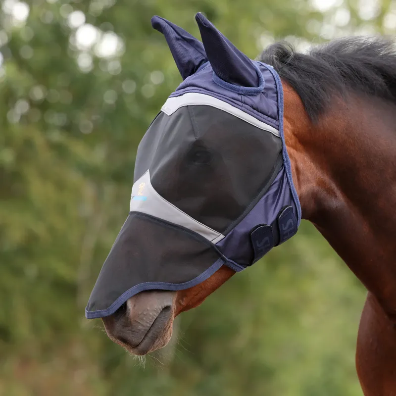 Shires FlyGuard Pro Fine Mesh Fly Mask with Ears and Nose Navy