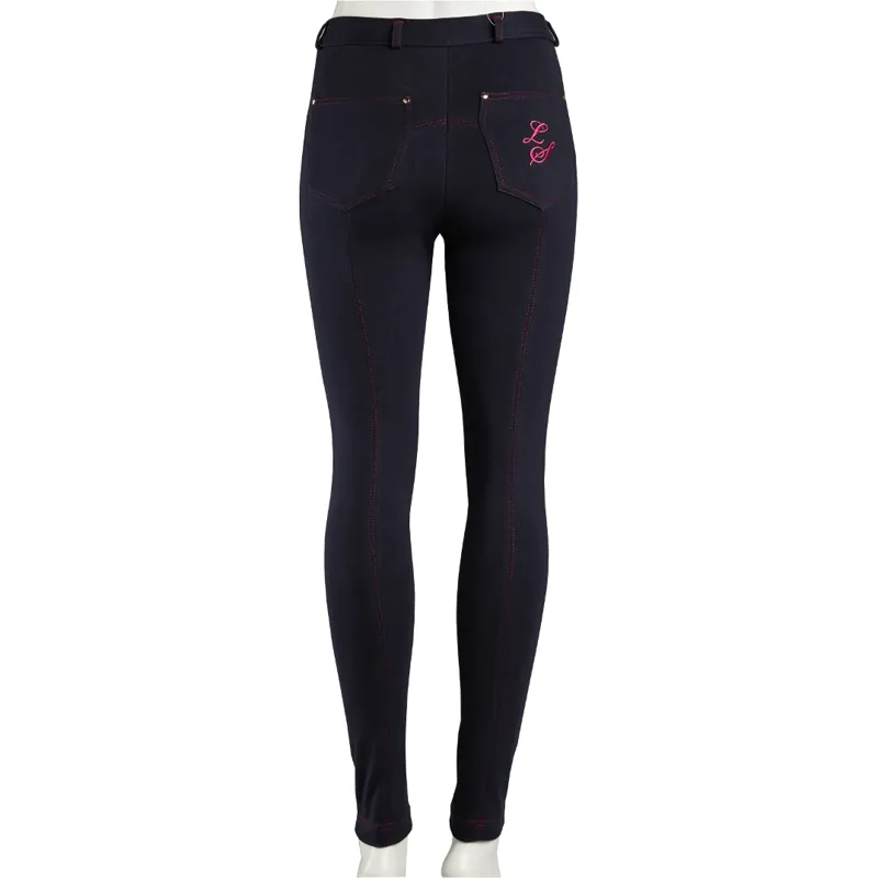 Legacy Equestrian Ladies Contrast Stitch Jodhpurs Navy/Pink