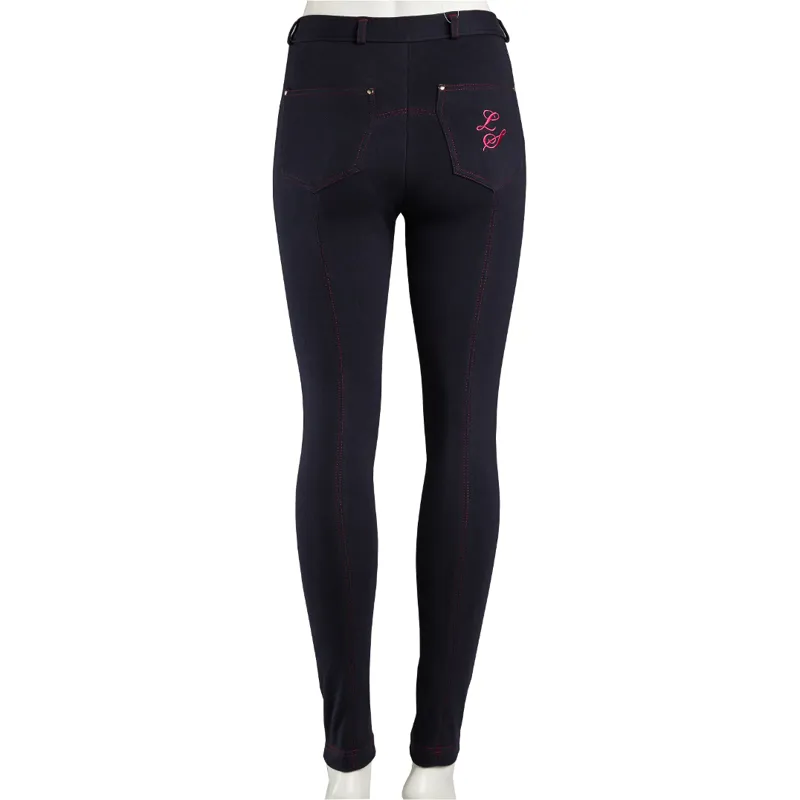 Legacy Equestrian Junior Contrast Stitch Jodhpurs Navy/Pink