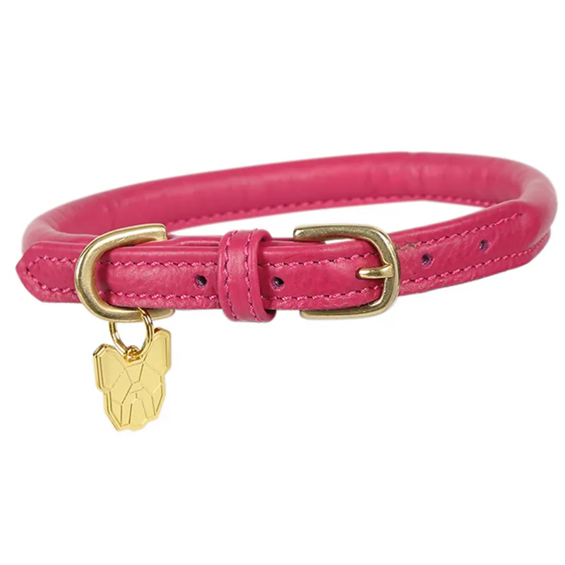 Digby and Fox Rolled Leather Dog Collar Pink