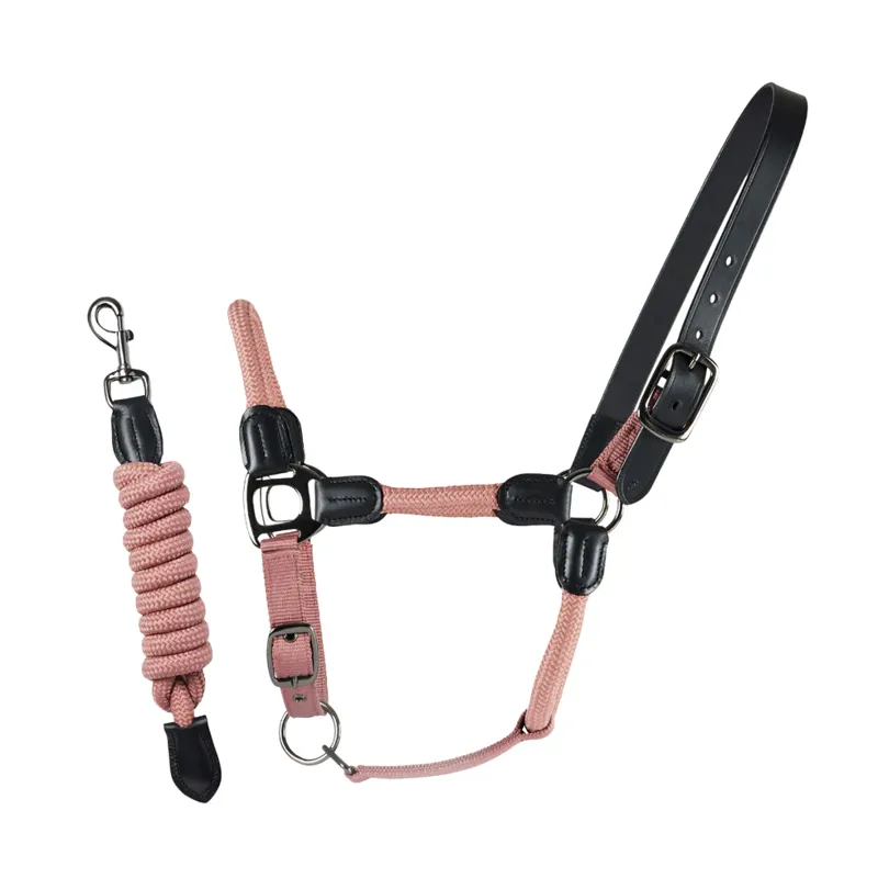 Cameo Rope Leather Headcollar and Leadrope Dusky Pink
