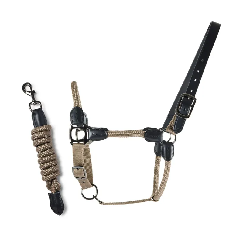 Cameo Rope Leather Headcollar and Leadrope Mocha