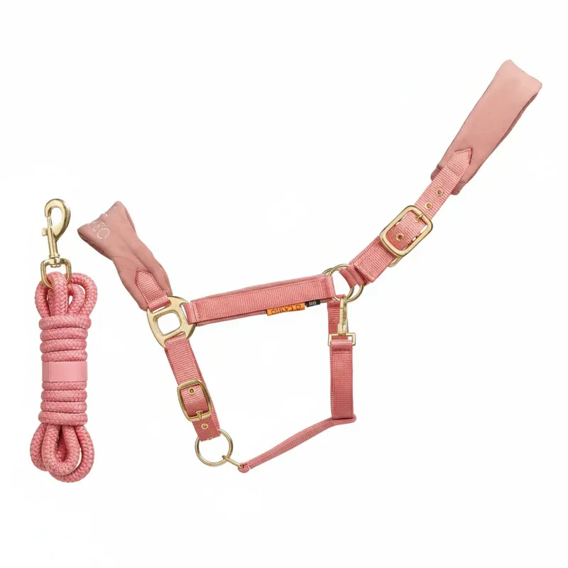 Cameo Suede Elite Headcollar and Leadrope Dusky Pink