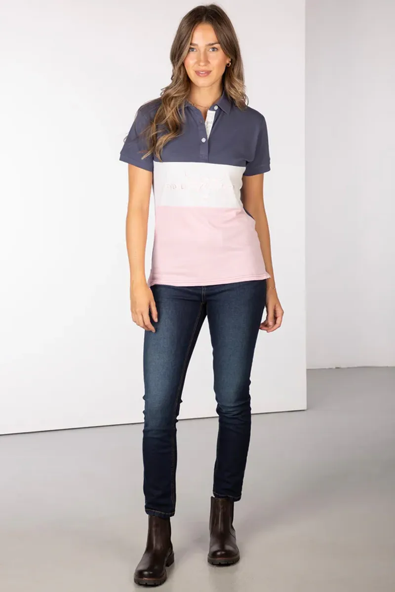 Rydale Ladies Byland Cow Polo Shirt Denim/White/Sorbet-3