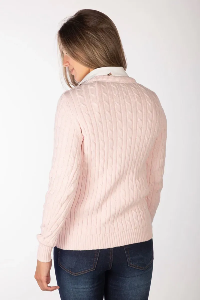 Rydale Ladies Emma Crew Neck Cable Knit Jumper Soft Pink-2