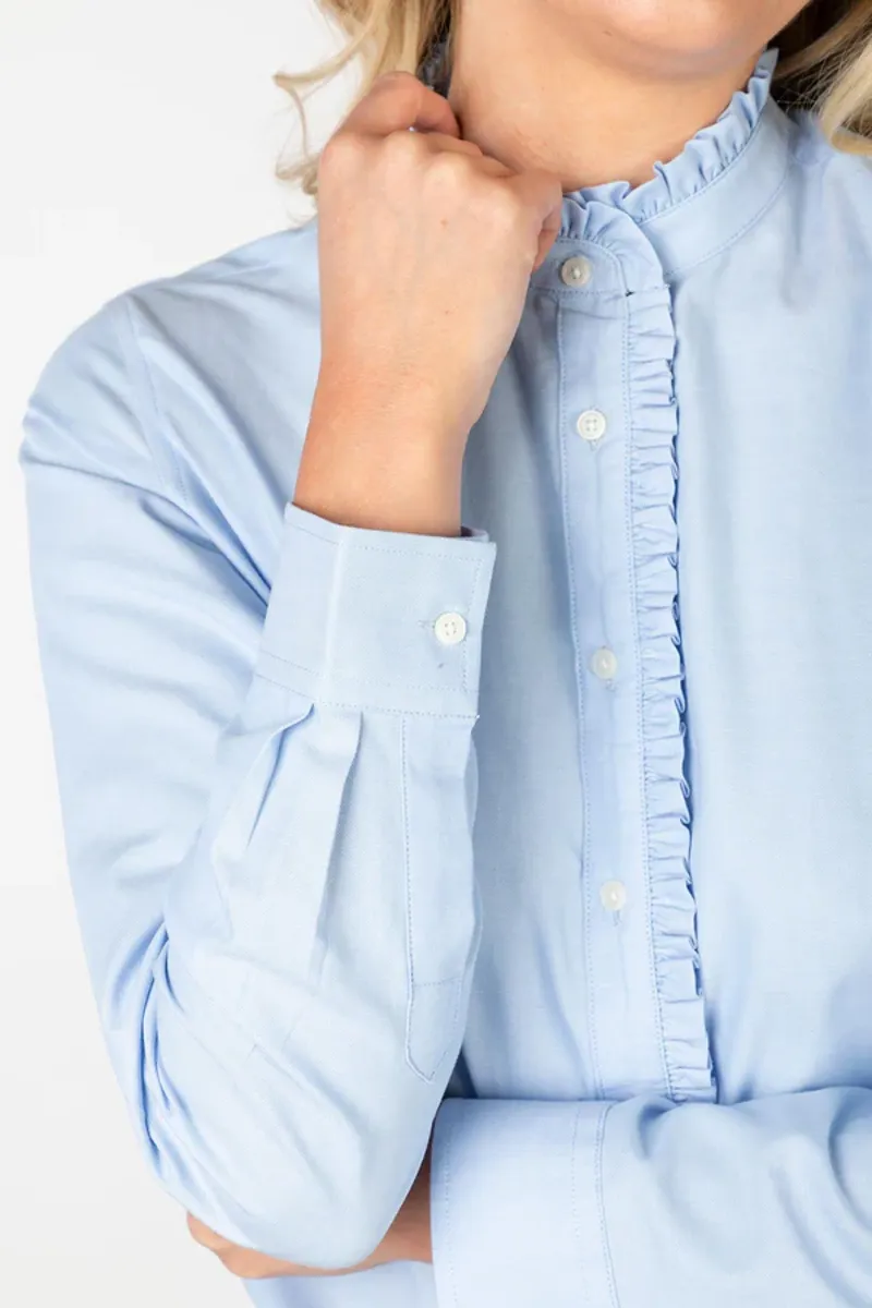 Rydale Ladies Ivy Oxford Cotton Ruffled Shirt Blue-3