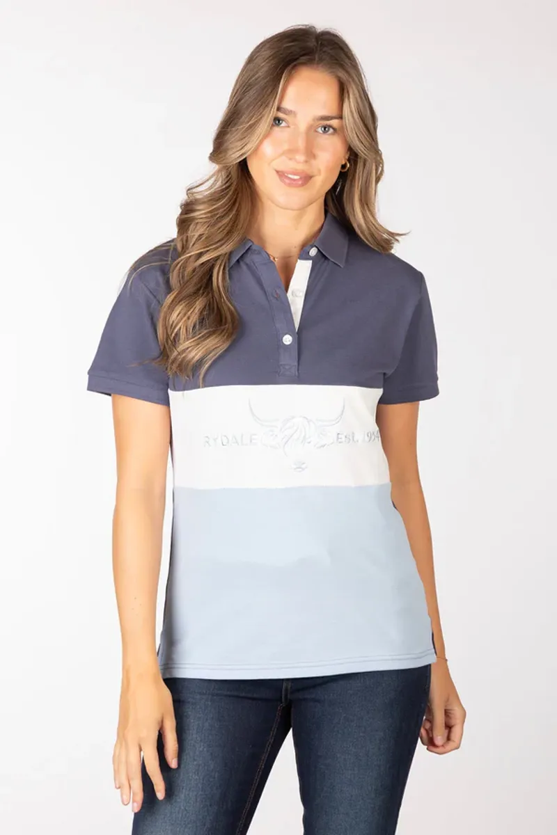 Rydale Ladies Byland Cow Polo Shirt Denim/White/Soft Blue-1