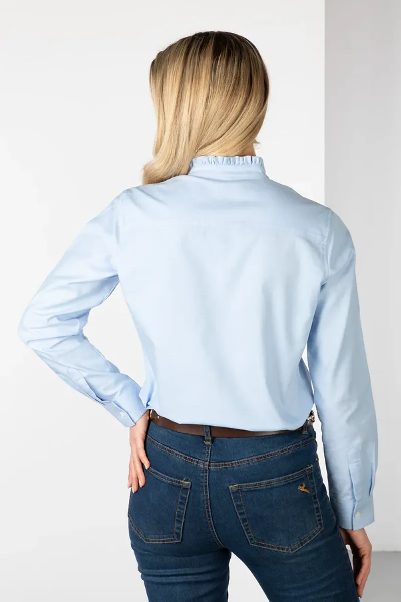 Rydale Ladies Ivy Oxford Cotton Ruffled Shirt Blue-1