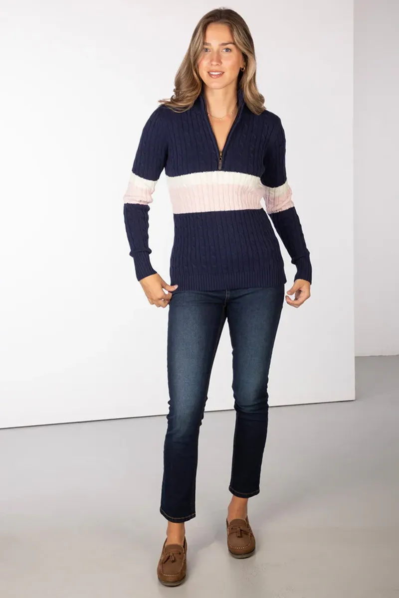 Rydale Ladies Bramham Striped Quarter Zip Jumper Navy-3