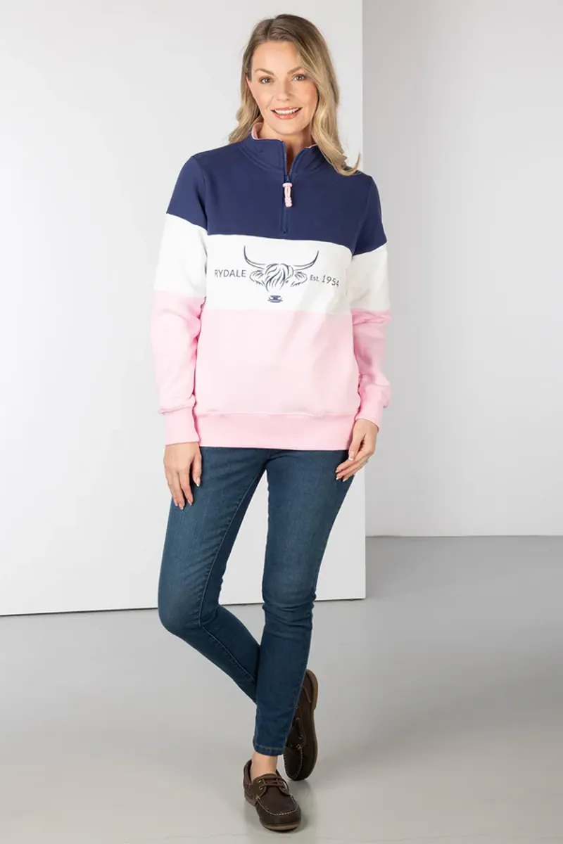 Rydale Ladies Byland Cow Sweatshirt Denim/White/Sorbet-3