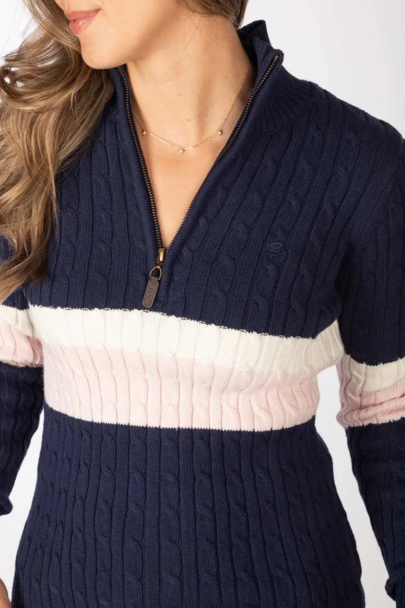 Rydale Ladies Bramham Striped Quarter Zip Jumper Navy-4