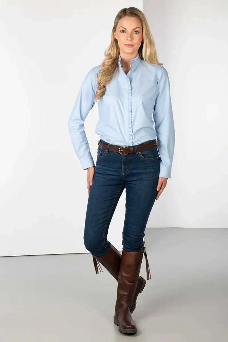 Rydale Ladies Ivy Oxford Cotton Ruffled Shirt Blue-2