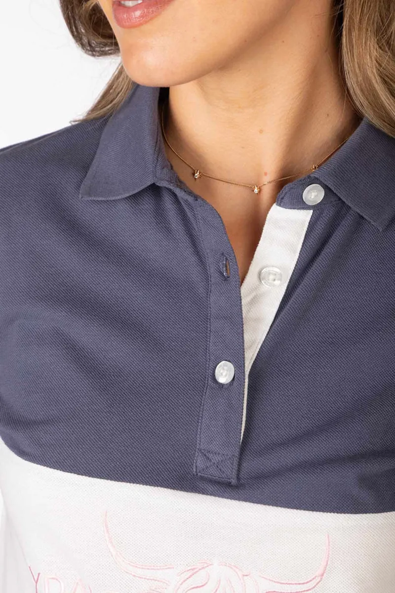 Rydale Ladies Byland Cow Polo Shirt Denim/White/Sorbet-4