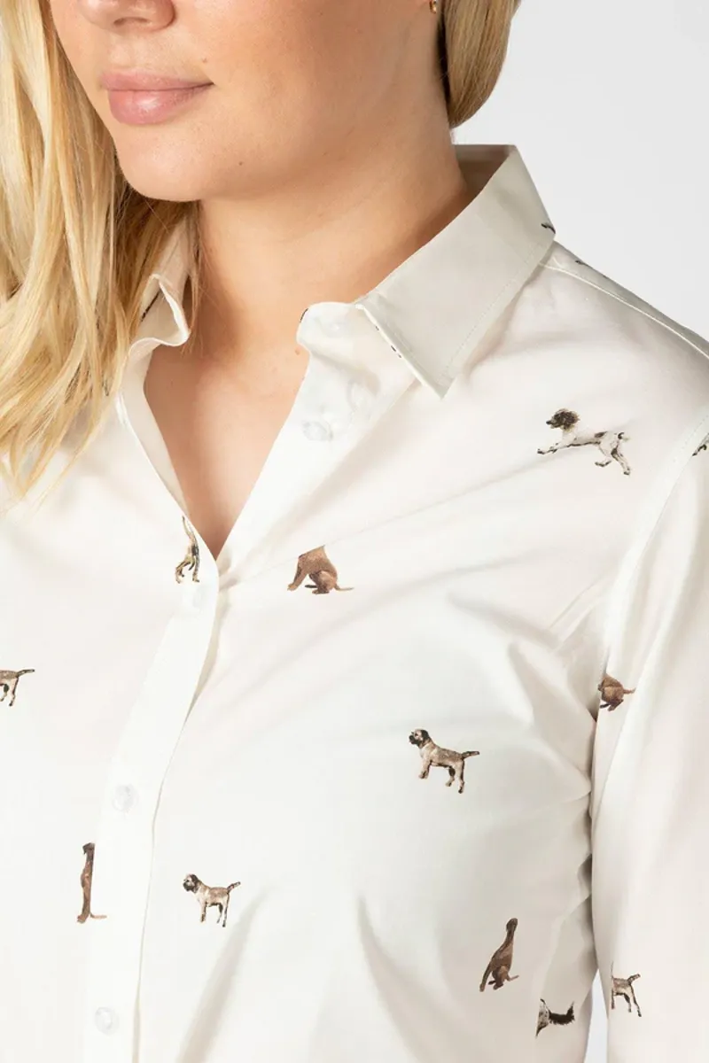 Rydale Ladies Wistow II Printed Shirt Country Dog White-4