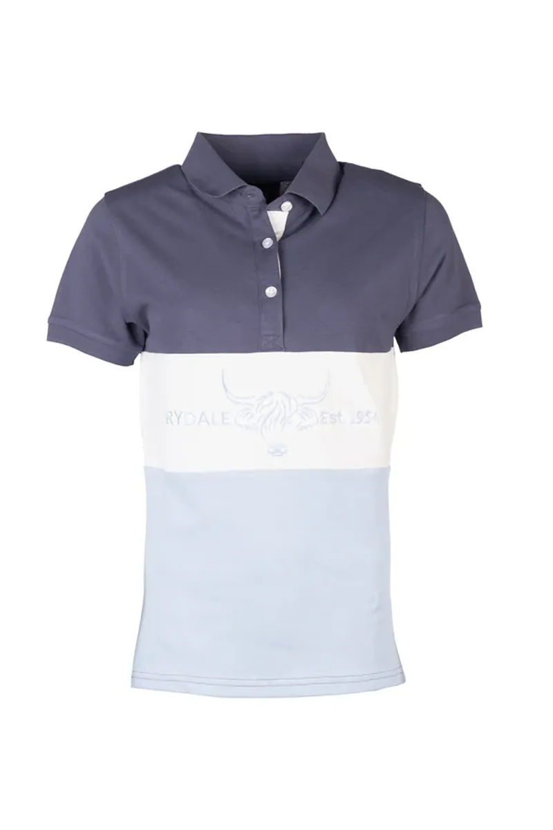 Rydale Ladies Byland Cow Polo Shirt Denim/White/Soft Blue