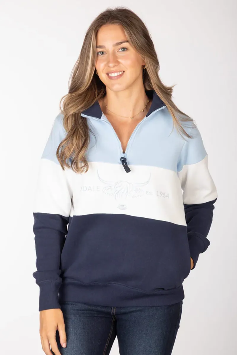 Rydale Ladies Byland Cow Sweatshirt Soft Blue/White/Navy-1