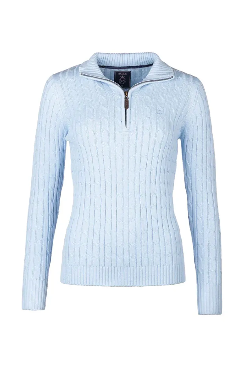 Rydale Ladies Emma Quarter Zip Cable Knit Jumper Soft Blue