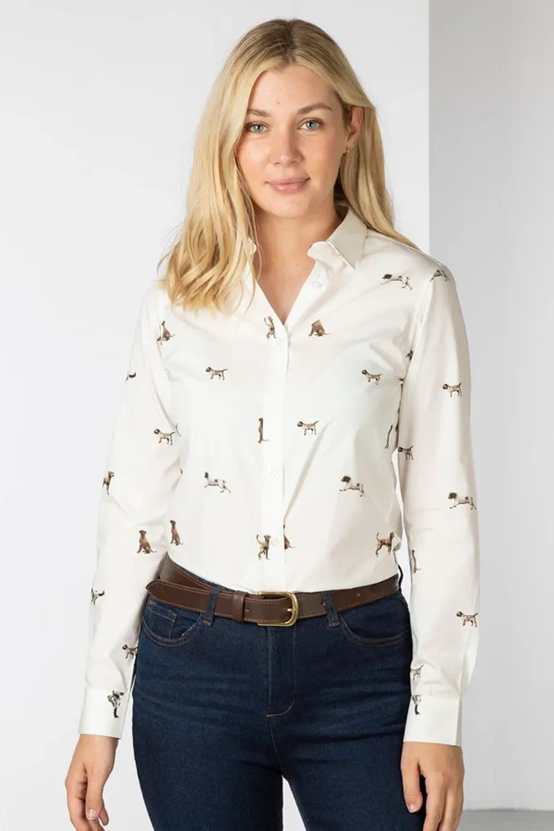 Rydale Ladies Wistow II Printed Shirt Country Dog White-1