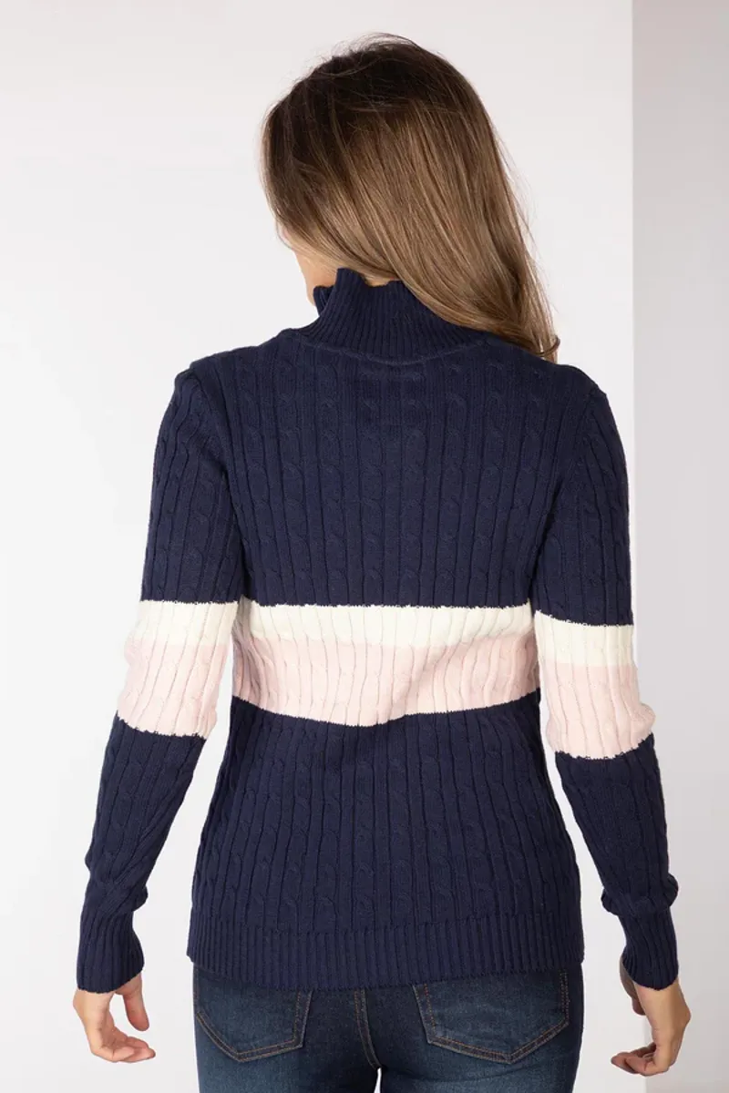 Rydale Ladies Bramham Striped Quarter Zip Jumper Navy-2