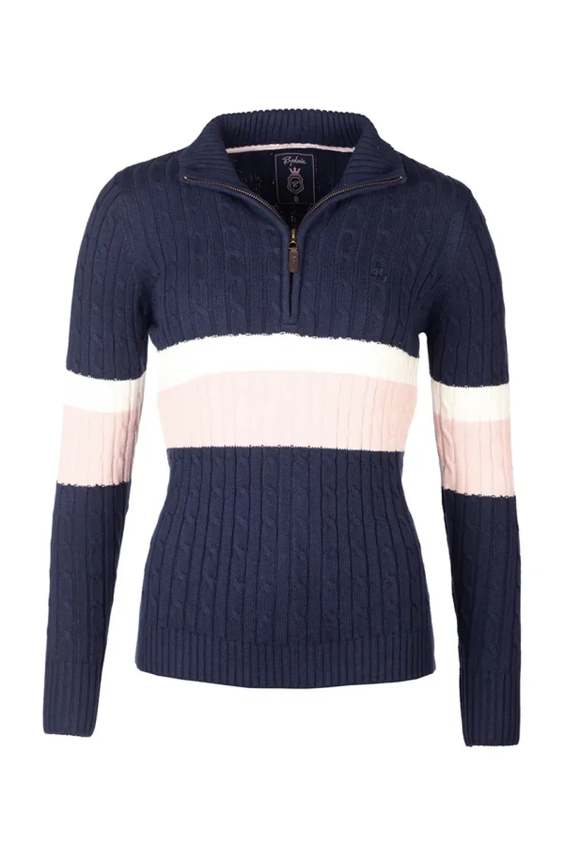Rydale Ladies Bramham Striped Quarter Zip Jumper Navy