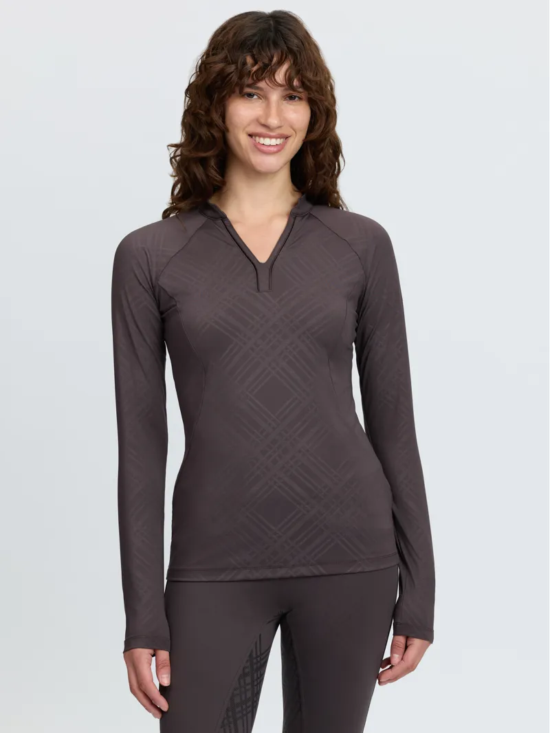 LeMieux Heritage Check Long Sleeve Base Layer Cocoa-1