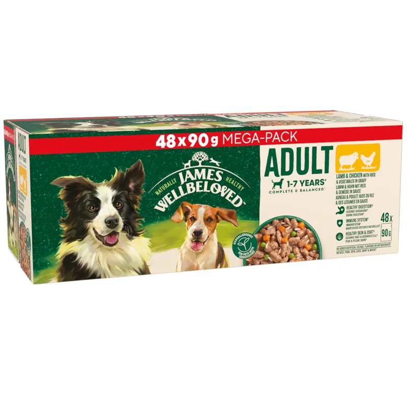 James Wellbeloved Adult Lamb and Chicken in Gravy Pouch 48 x 90g