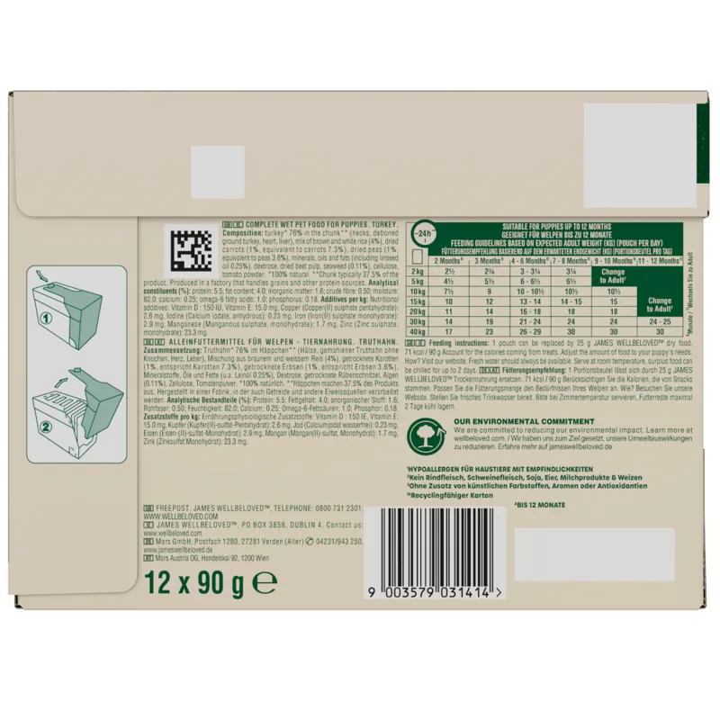 James Wellbeloved Puppy Turkey in Gravy Pouch 12 x 90g-1