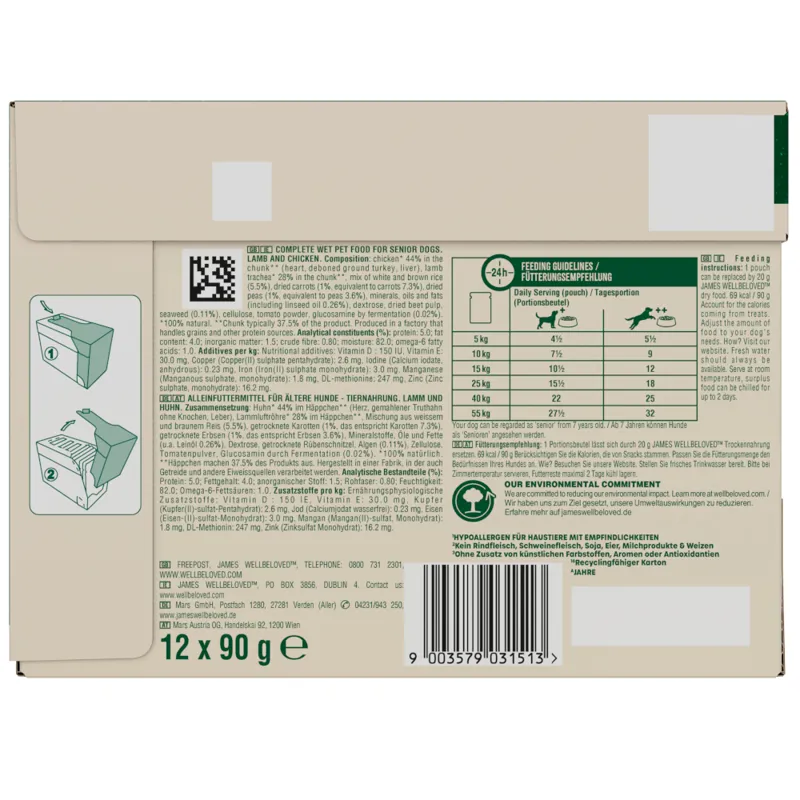 James Wellbeloved Senior Lamb and Chicken in Gravy Pouch 12 x 90g-1