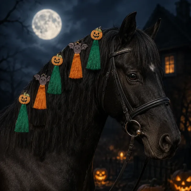 Equetech Halloween Pumpkins And Bats Mane Tassels 5 Pack-1