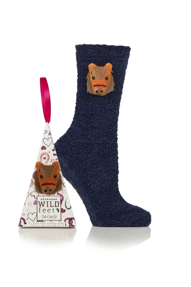 Wildfeet Junior Fluffy Lounge Socks Hanging Gift Box - Pony