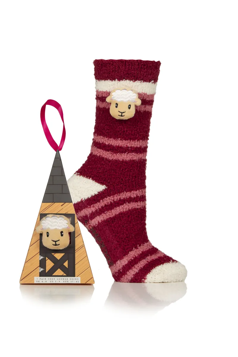 Wildfeet Ladies Fluffy Lounge Socks Hanging Gift Box - Sheep