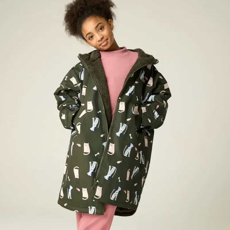 Regatta Kids Waterproof Changing Robe Dark Khaki Cats and Dogs-1