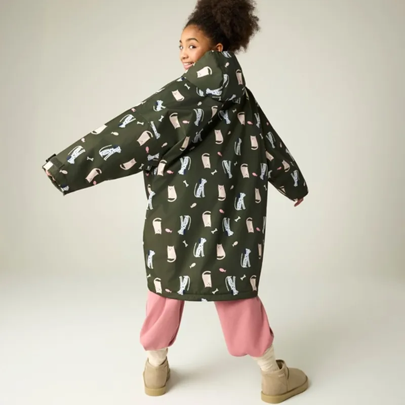 Regatta Kids Waterproof Changing Robe Dark Khaki Cats and Dogs-2