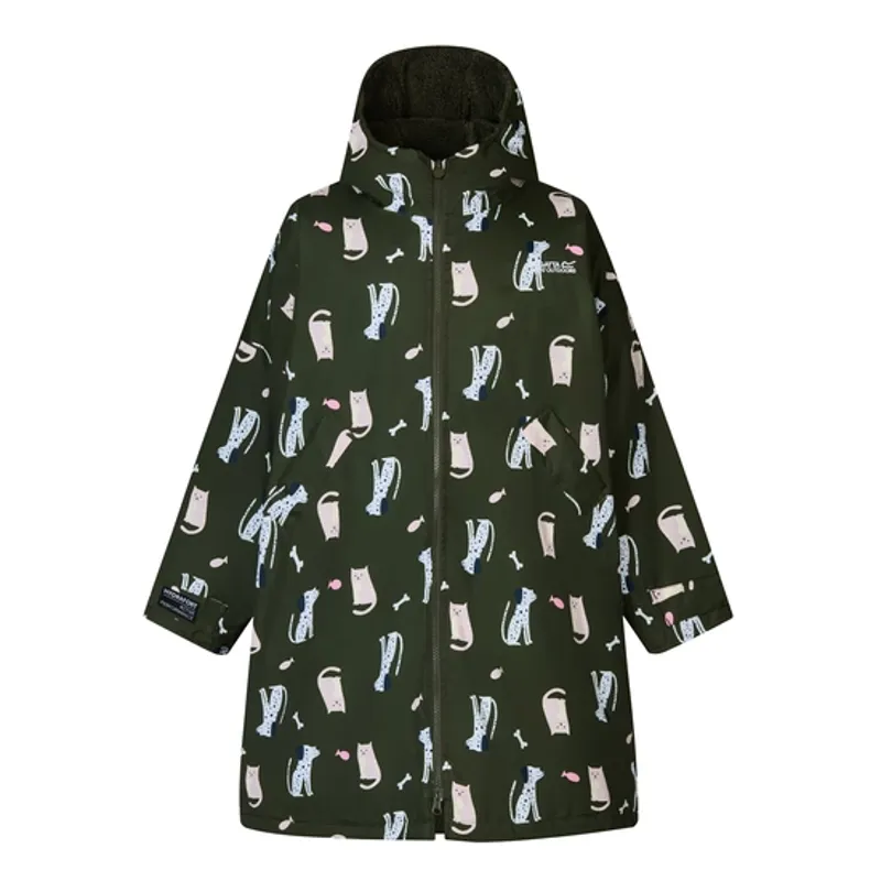 Regatta Kids Waterproof Changing Robe Dark Khaki Cats and Dogs