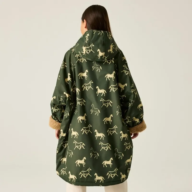 Regatta Kids Waterproof Changing Robe Dark Khaki Horses-3