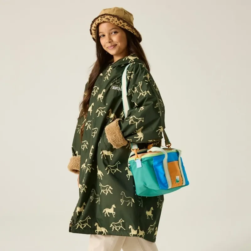 Regatta Kids Waterproof Changing Robe Dark Khaki Horses-2